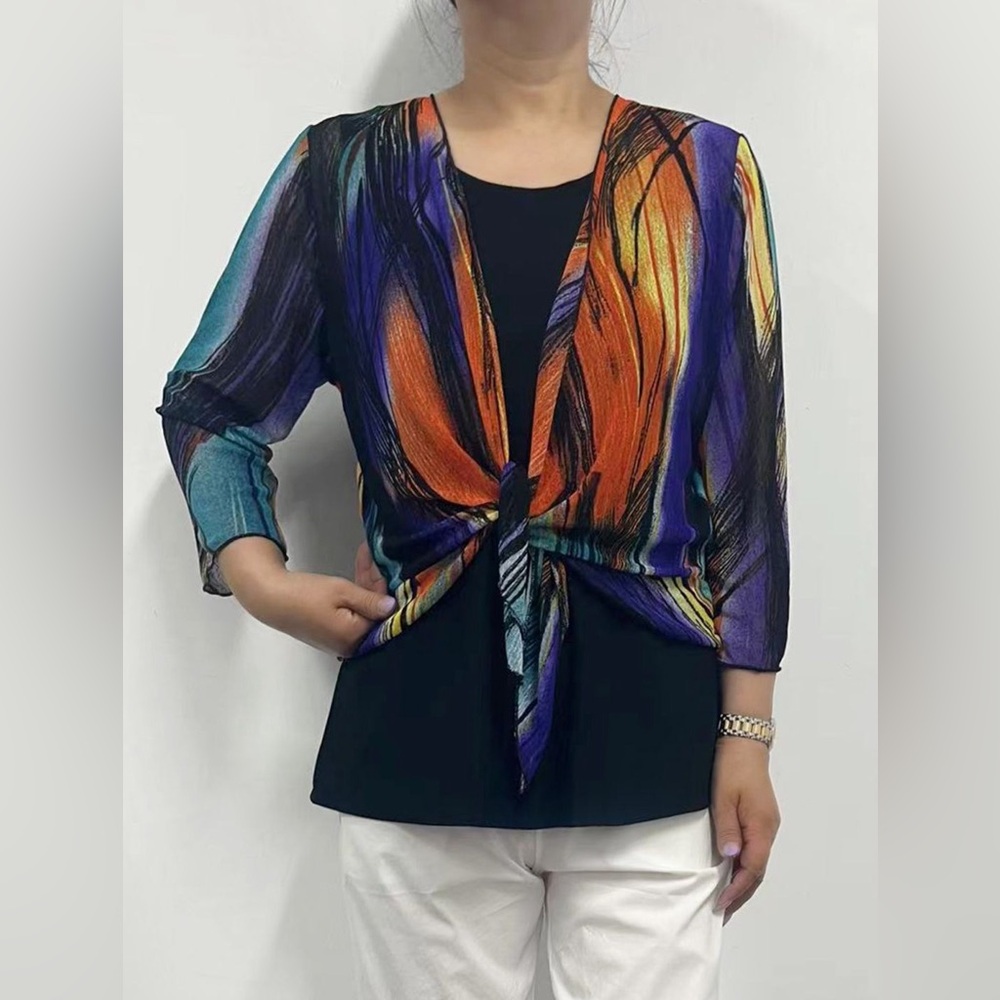 Creations Multi Abstract Artsy Mesh Shrug. Sz L